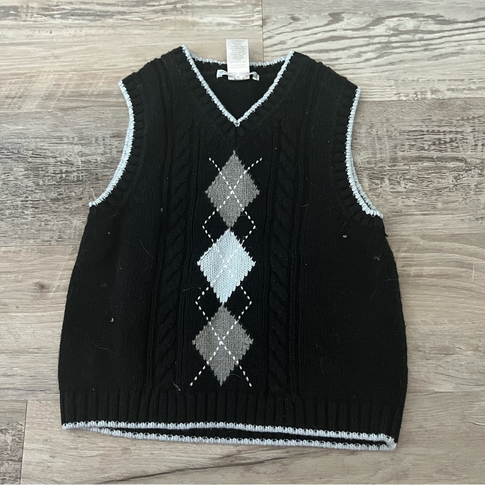 2/40 EUC Janie And Jack Argyle Sweater Vest Black with White Trim Size 3T